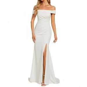 NEW EVER-PRETTY maxi long side split off shoulder wedding dress in white